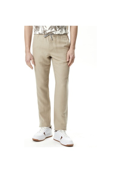 Nautica Erkek Bej Classic Fit Keten Karışımlı Pantolon