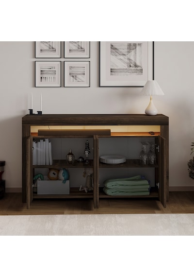 İnarch Dizayn Batı Led Işıklı Konsol Modern 4 Kapaklı Tv Konsolu - Tv Ünitesi Ceviz