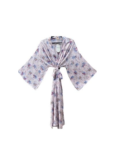 Lila Mare Kuşlu Kimono Renkli Renkli