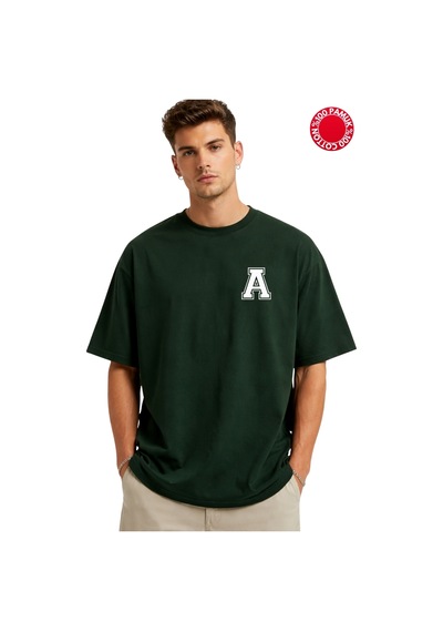 A Logo Baskılı Neftı Oversize Tişört - %100 Pamuk Yeşil