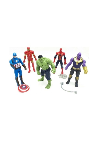 U-Toys Avangers 5'Li Figür Oyuncak Thanos Örümcek Adam Ironman Hulk Kaptan Amerika 12 Cm U Toys