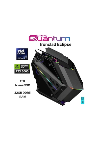 Quantum Gaming Ironclad EClIPSE Ultra 9 285K 32 GB 1 TB NVMe SSD 8 GB RTX5060 Free Dos Masaüstü Oyuncu Bilgisayarı