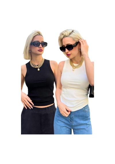 Madmext 2'li Paket Beyaz-siyah Regular Kesim Fitilli Atlet Mg2428 Siyah/beyaz