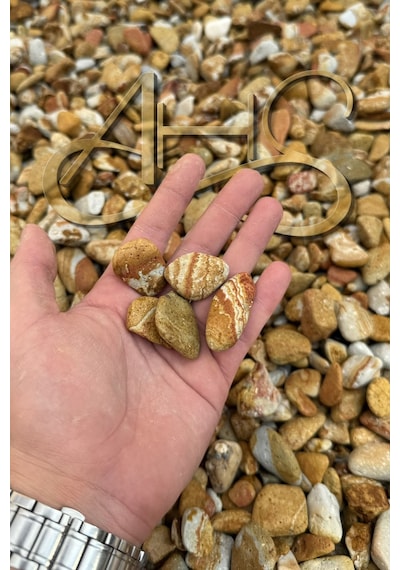 Sarı Çizgili Rainbow Dolomit Çakıl Taşı 1-3 Cm 5 Kg Dekoratif Bahçe Peyzaj Saksı Akvaryum Teraryum
