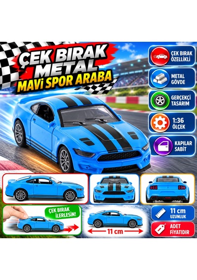 Die Cast Çek Bırak Metal Mavi Spor Araba Nhr