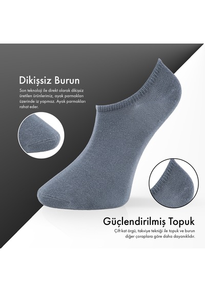 Lion Monroe Saf Bambu Erkek Sneaker Füme Çorap Dikişsiz Görünmez Bilekte Spor Çorap Premium 6'lı L5952aznb Softaura