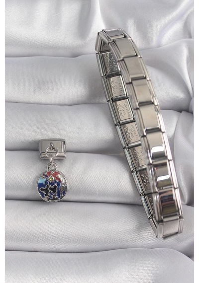 Mey İthalat 316l Çelik Gümüş Renk Sallantı Dünya Model Nomination Charm - Özel Seri Meyeb677bbf3ef59621a25d09b769