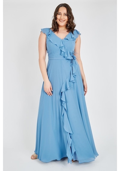 Ladies First Ladıes Fırst Büyük Beden 3507 Indigo Uzun Abiye Elbise