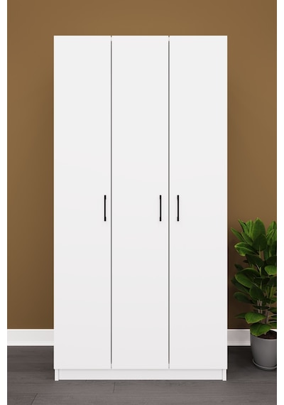 Asra Trend 3 Kapaklı Gardırop G-07 %100 MDF Kompakt Kıyafet Dolabı Beyaz