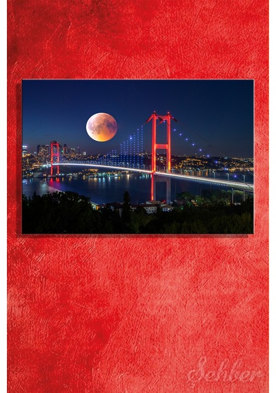 Yatay Kanvas Tablo Tekli Ev Kafe Ofis 15 Temmuz Şehitler Köprüsü Gece Dolunay Manzarası 2369