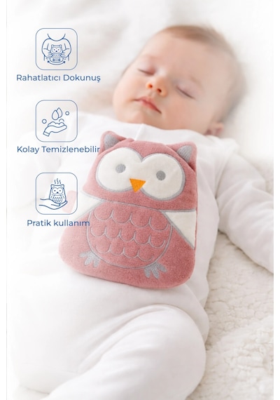 Babyjem Kiraz Çekirdekli Baykuş Kadife Rahatlatıcı Gaz Kemeri & Gaz Yastığı - Gül Kurusu