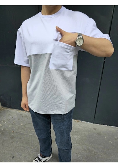 Genel Markalar Torba Cep Detaylı Parçalı T-shirt - Gri -