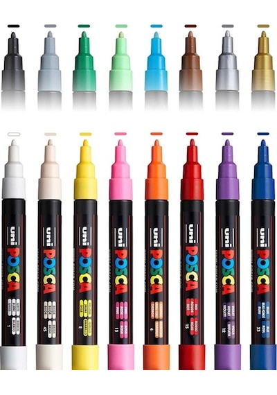 Uniball Posca Su Bazlı Markör Kalem Seti 0.9-1.3 16lı Çok Renkli