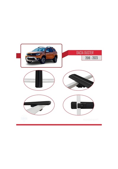 Dacia Duster 2018-2023 Arası İle Uyumlu Basic Model Ara Atkı Tavan Barı Siyah 3 Adet