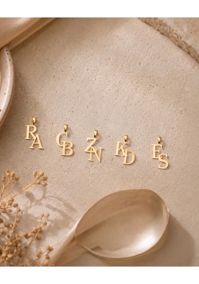 Monogram İki Harfli 14 Ayar Altın Kolye Ucu