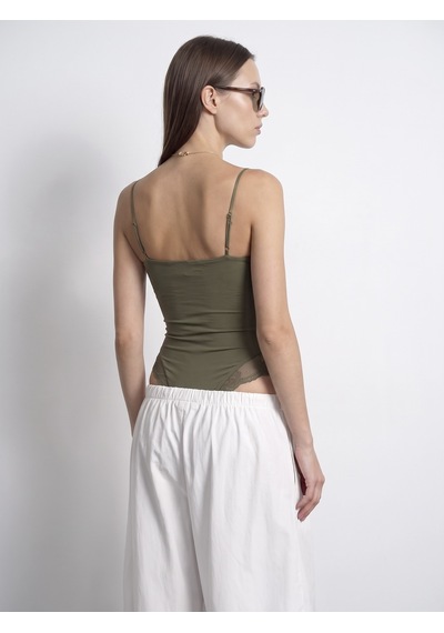 Dilvin 32730 Dantel Detaylı Askılı Bodysuit-haki