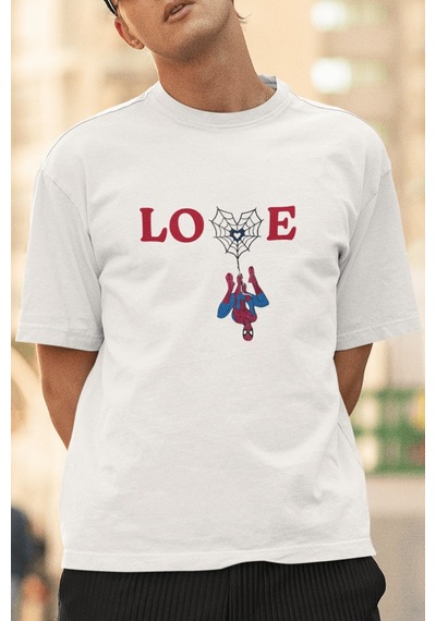 Love Spider Ağ Ön Baskılı Beyaz Tişört