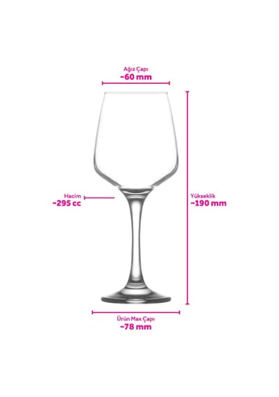 Lav Lal Cam Kırmızı Şarap Kadehi 6'lı 295 ml Ayaklı (Meşrubat Bardağı)