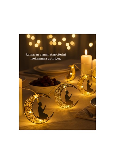 Secde Eden Adam Figürlü Ay Tasarımlı Ramazan Led Işık - Alkglb4780-4429 Renkli