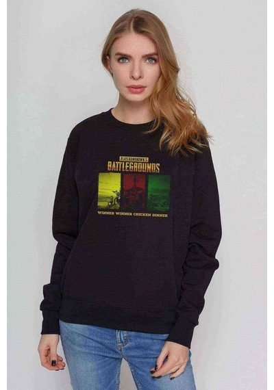 Pubg Winner Chicken Dinner Baskılı Siyah Kadın Sweashirt