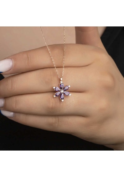 Casera's Gümüş Rose Mor Lotus Çiçeği Kadın Kolye Csr2180987 Gümüş