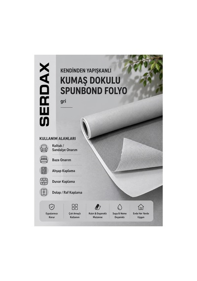 Kendinden Yapışkanlı Kumaş Dokulu Spunbond Folyo Koltuk-oto-baza-ahşap-metal-dolap-duvar Uygulamaları Gri Renk Gri