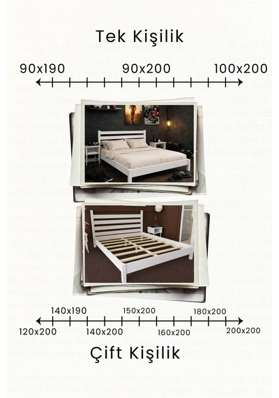 Renazzo Urban Masif Ahşap Karyola Beyaz 150x200 Beyaz - 150 X 200