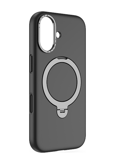 Apple Uyumlu iPhone 17 Kılıf M-safe Şarj Özellikli Metal Standlı Sıvı Silikon Lenyes Ck223 Kapak Siyah Siyah