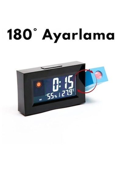 Monozone Masaüstü Yansıtmalı Saat Tarih Derece Nem Ölçer Alarmlı