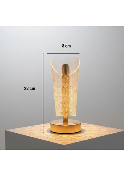 Açık Silindirik Kristal Damla Model Led Masa Lambası Gold Tabanlı, Dokunmatik, 3 Renk Işık Modlu, Şarjlı Mo Çok Renkli