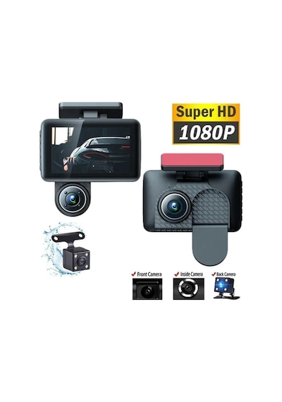 Araç İçi Hd Kamera Video Kaydedici 3 Kamera 1080p Full Hd Araç Kamerası Wdr G-sensor 5mp Büyük Ekran