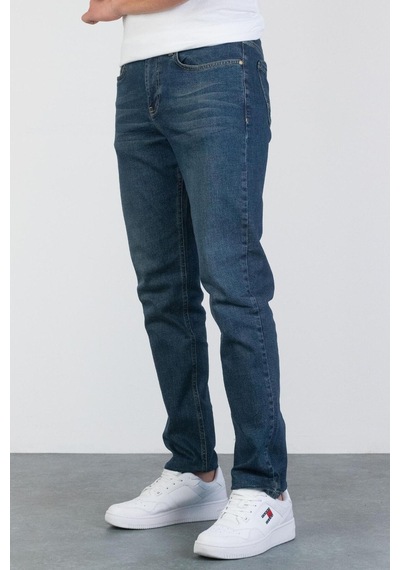 HLT Jeans Erkek Okyanus Mavisi Yıkamalı Regular Fit Boru Paça Likralı Jean Kot Pantolon Josef Mavi