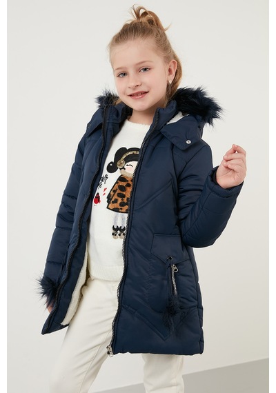Lela Içi Peluş Astarlı Kapüşonlu Şişme Kız Çocuk Mont 6035034 Lacivert