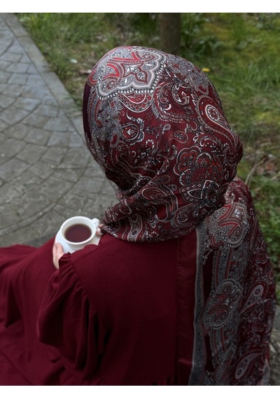 Qalortex Scarf Pamuklu Etnik Desen Şal-bordo