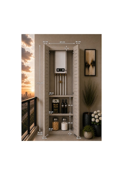 Flower Dolap Çok Amaçlı Kombi Dolabı Balkon Dolabı Kiler Dolabı Gri