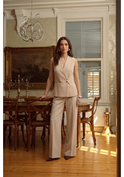 Sateen Sofia Düğme Detaylı Yelek - Bej-137607