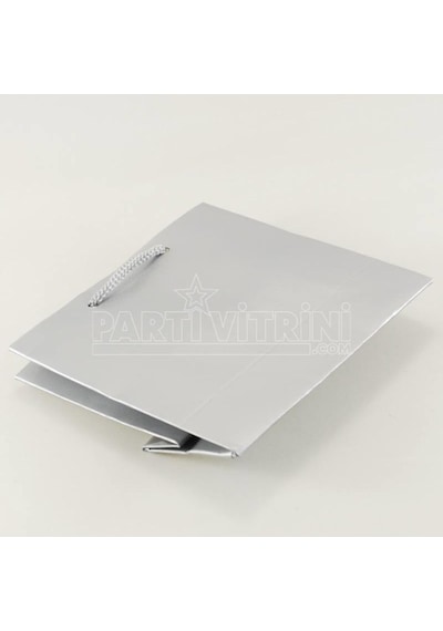 Gümüş Silver Renk Karton Çanta 11x11x5 Cm 10 Adet 6