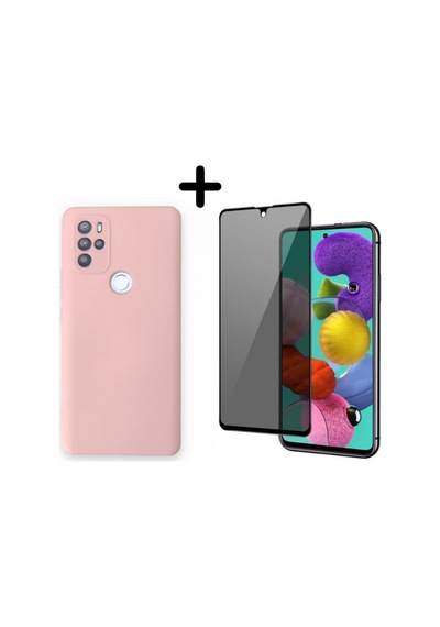 Omix X300 Lansman Içi Kadife Telefon Kılıfı Ve Hayalet Tam Kaplayan Cam Ekran Koruyucu Pembe