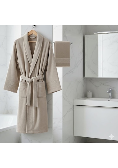 Belinis %100 Pamuk Otel & Spa Kalitesinde Yumuşak Yüksek Su Emici 1 Adet Bornoz 1 Adet 50 X90 Cm Havlu Bej