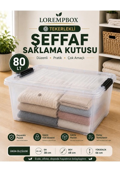 Tr 80 Lt Tekerlekli Şeffaf Saklama Kutusu Tek Adet Diğer