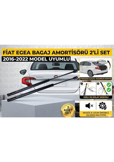 Egea Bagaj Amortisörü 2 Adet Set - 2016-2022 Model Arası Uyumlu - Arka Bagaj Kapağı Amortisörü Siyah