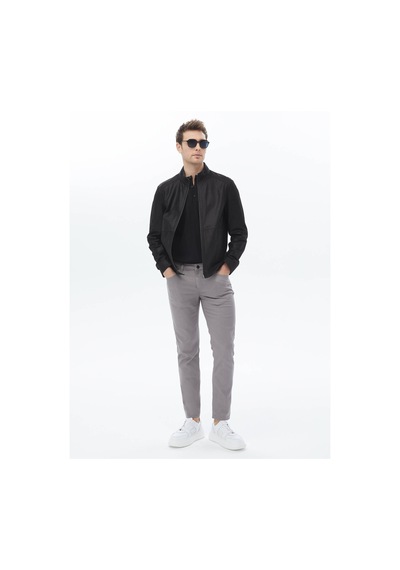 Gri Dokuma Slim Fit Casual Pamuk Karışımlı Pantolon Gri