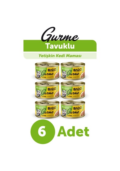 Bado Gurme Yaş Yetişkin Kedi Maması Hindi Etli 85 Gr 6 Adet