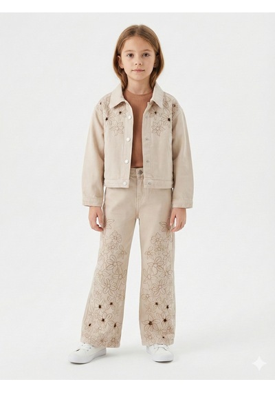 Xo Kids Kız Çocuk 3lü Alt Üst Kombin Takmı 10-14 Yaş Set0483 Bej