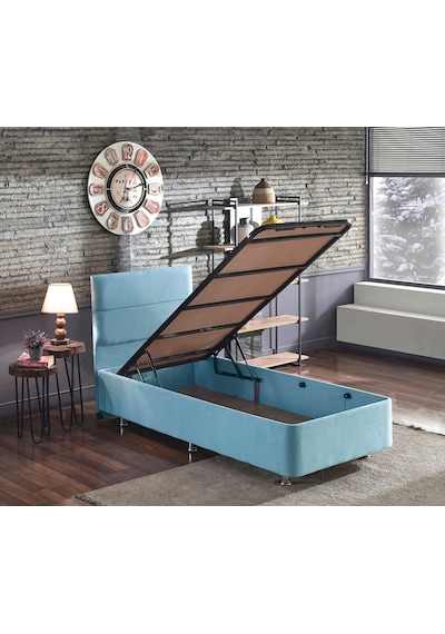 Nironyatak Cozy Baza Ve Başlık - 120X200 Cm Tek Kişilik Sandıklı Bebek Mavis