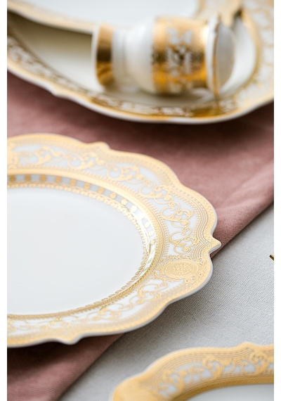 Acar Camilla 60 Parça 12 Kişilik Gold Porselen Yemek Takımı Beyaz - Gold