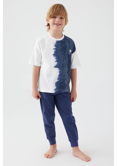 U.S. Polo Assn. 1339 Garson İntense Creams Erkek Çocuk Kısa Kol Pijama Takım 001