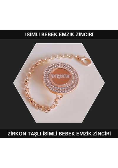 Sahi Aksesuar İsimli Zirkon Taşlı Bebek Emzik Zinciri Beyaz