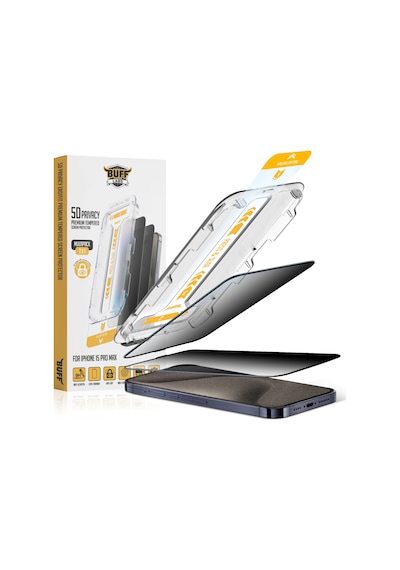 Buff Apple iPhone Uyumlu 15 Pro Max  Paket - Siyah Kılıf + Ekran Koruyucu + Lens Koruyucu - 5d Privacy Hayalet