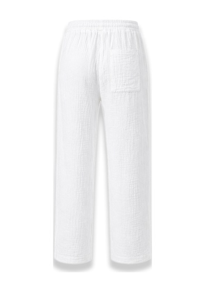Serseri Jeans Erkek %100 Pamuk Müslin Pantolon Lastikli Bel Bağcıklı Rahat Kalıp Günlük Yazlık Nefes Alan Hafif Dokulu Casual Pantolon Beyaz